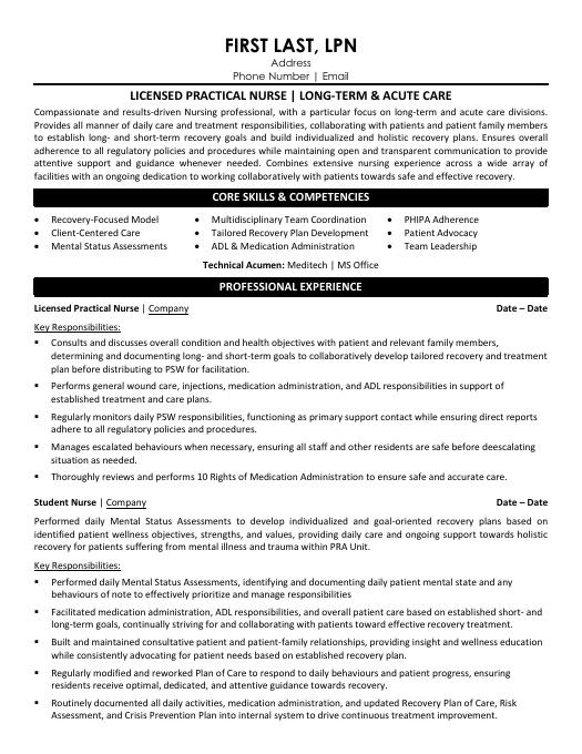 Licensed Practical Nurse Long Term And Acute Care Resume Template Premium Resume Samples And Example 